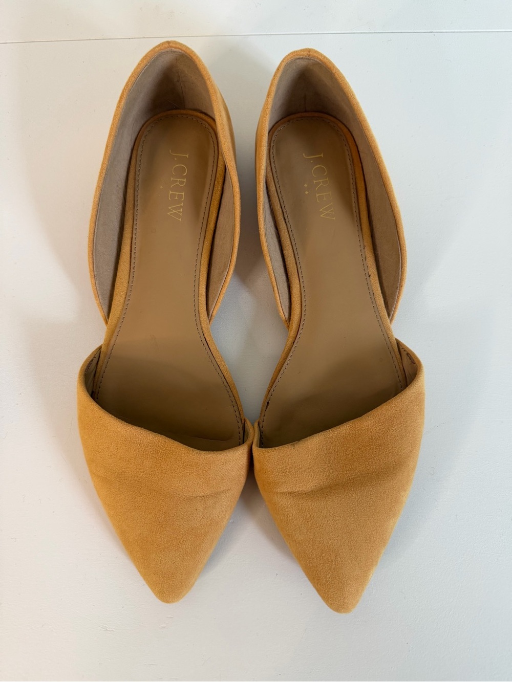 J. Crew Pointed-Toe D'Orsay Flats in Mustard Suede